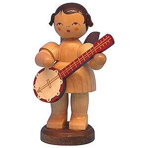 Angels Angels - natural - large Angel with Banjo - Natural Colors - Standing - 9,5 cm / 3,7 inch