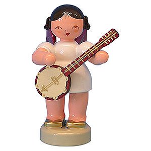 Angels Angels - red wings - small Angel with Banjo - Red Wings - Standing - 6 cm / 2,3 inch