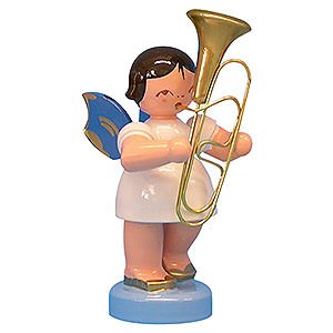 Angels Angels - blue wings - small Angel with Baritone - Blue Wings - Standing - 6 cm / 2,3 inch