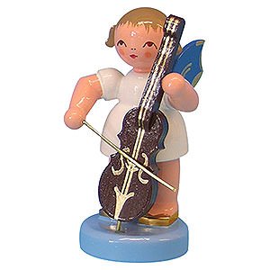 Angels Angels - blue wings - small Angel with Cello - Blue Wings - Standing - 6 cm / 2,3 inch