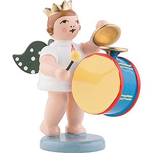 Angels Orchestra with crown (Ellmann) Angel with Crown and Large Drum with Cymbal - 6,5 cm / 2.5 inch