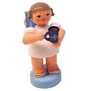 Angels Angels - blue wings - small Angel with Cup of Mulled Wine - Blue Wings - Standing - 6 cm / 2.4 inch