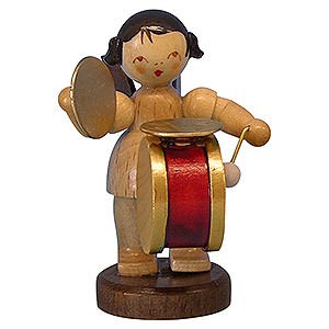 Angels Angels - natural - small Angel with Drum and Cymbal - Natural Colors - Standing - 6 cm / 2,3 inch