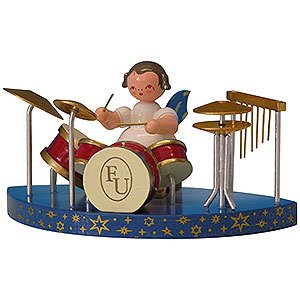 Angels Angels - blue wings - small Angel with Drums Fitting Simple Clouds - Blue Wings - Standing - 6 cm / 2,3 inch
