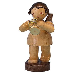 Angels Angels - natural - small Angel with Flugelhorn - Natural Colors - Standing - 6 cm / 2,3 inch