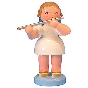 Angels Angels - blue wings - large Angel with Flute - Blue Wings - Standing - 9,5 cm / 3,7 inch