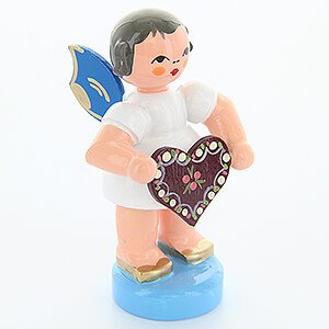Angels Angels - blue wings - small Angel with Gingerbread Heart - Blue Wings - Standing - 6 cm / 2.4 inch
