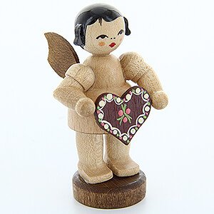 Angels Angels - natural - small Angel with Gingerbread Heart - Natural Colors - Standing - 6 cm / 2.4 inch