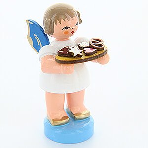 Angels Angels - blue wings - small Angel with Gingerbread Plate - Blue Wings - Standing - 6 cm / 2.4 inch