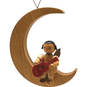 Tree ornaments Angel Ornaments Misc. Angels Angel with Guitar - Natural Colors - Sitting in Natural-Colored Moon - 16,5 cm / 6.5 inch