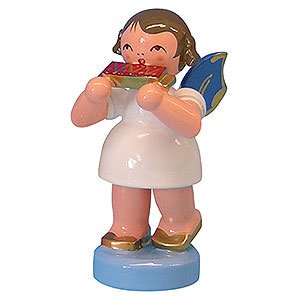 Angels Angels - blue wings - small Angel with Harmonica - Blue Wings - Standing - 6 cm / 2,3 inch