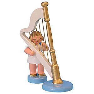 Angels Angels - blue wings - small Angel with Harp - Blue Wings - Standing - 6 cm / 2,3 inch