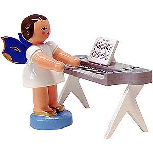 Angels Angels - blue wings - small Angel with Keyboard - Blue Wings - Standing - 6 cm / 2.3 inch