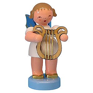Angels Angels - blue wings - small Angel with Lyre - Blue Wings - Standing - 6 cm / 2,3 inch