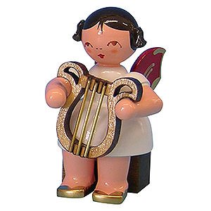Angels Angels - red wings - small Angel with Lyre - Red Wings - Sitting - 5 cm / 2 inch