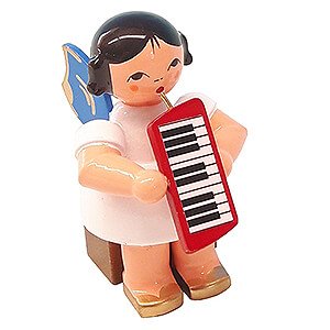 Angels Angels - blue wings - small Angel with Melodica - Blue Wings - Sitting - 5 cm / 2 inch