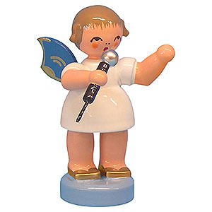 Angels Angels - blue wings - small Angel with Microphone - Blue Wings - Standing - 6 cm / 2,3 inch