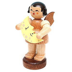 Angels Angels - natural - small Angel with Moon - Natural Colors - Standing - 6 cm / 2.4 inch