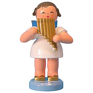 Angels Angels - blue wings - large Angel with Pan Pipe - Blue Wings - Standing - 9,5 cm / 3,7 inch