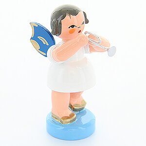 Angels Angels - blue wings - small Angel with Piccolo Trumpet - Blue Wings - Standing - 6 cm / 2.4 inch