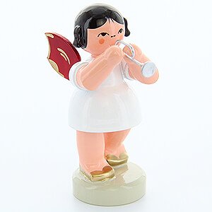 Angels Angels - red wings - small Angel with Piccolo Trumpet - Red Wings - Standing - 6 cm / 2.4 inch