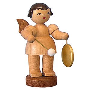 Angels Angels - natural - small Angel with Small Gong - Natural Colors - Standing - 6 cm / 2,3 inch