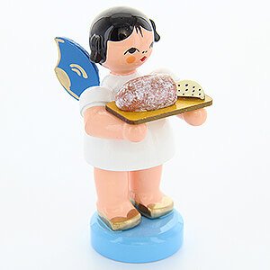 Angels Angels - blue wings - small Angel with Stollen Plate - Blue Wings - Standing - 6 cm / 2.4 inch