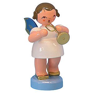 Angels Angels - blue wings - small Angel with Trumpet - Blue Wings - Standing - 6 cm / 2,3 inch