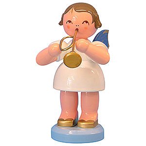Angels Angels - blue wings - large Angel with Trumpet - Blue Wings - Standing - 9,5 cm / 3,7 inch