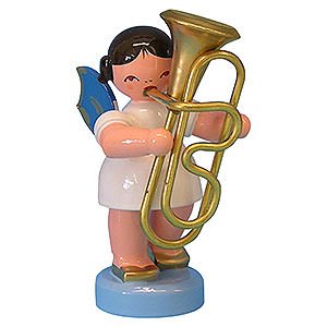 Angels Angels - blue wings - small Angel with Tuba - Blue Wings - Standing - 6 cm / 2,3 inch