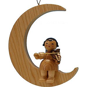 Tree ornaments Angel Ornaments Misc. Angels Angel with Violin - Natural Colors - Sitting in Natural-Colored Moon - 16,5 cm / 6.5 inch
