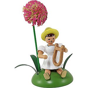 Kleine Figuren & Miniaturen Blumenkinder Blumenkind mit Chrysantheme und Lyra sitzend - 12 cm