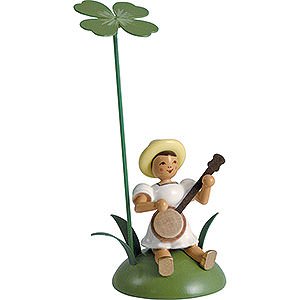 Kleine Figuren & Miniaturen Blumenkinder Blumenkind mit Klee und Banjo sitzend - 12 cm
