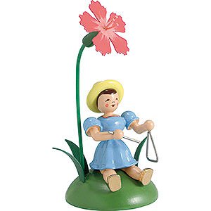 Kleine Figuren & Miniaturen Blumenkinder Blumenkind mit Nelke und Triangel sitzend - 12 cm