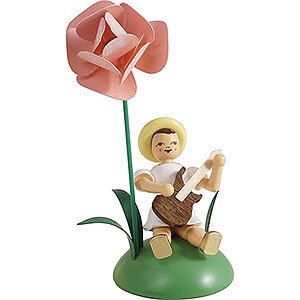 Kleine Figuren & Miniaturen Blumenkinder Blumenkind mit Pfingstrose und E-Gitarre, sitzend, farbig - 11 cm