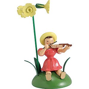 Kleine Figuren & Miniaturen Blumenkinder Blumenkind mit Primel und Violine sitzend - 12 cm