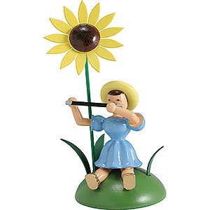 Kleine Figuren & Miniaturen Blumenkinder Blumenkind mit Sonnenblume und Querflte sitzend - 12 cm