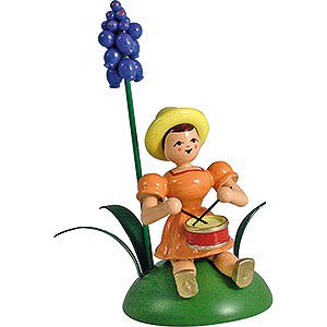 Kleine Figuren & Miniaturen Blumenkinder Blumenkind mit Traubenhyazinthe und Trommel sitzend - 12 cm