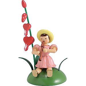 Kleine Figuren & Miniaturen Blumenkinder Blumenkind mit Trnendes Herz und Blockflte sitzend - 12 cm
