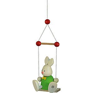 Small Figures & Ornaments Max & Emma (Hobler) Bunny Max on Swing - 9 cm / 3.5 inch