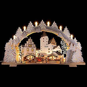 Candle Arches Illuminated inside Candle Arch - Christmas Market at Schwarzenberg Castle with Snow - 72x43 cm / 28.3x16.9 inch