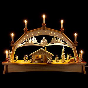 Candle Arches Illuminated inside Candle Arch - Forest House with Moving Winter Children - 76x52 cm / 29.9x20.5 inch