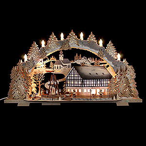 Candle Arches Illuminated inside Candle Arch - Market Caf with Turning Pyramid - 72x43x13 cm / 5.1 inch