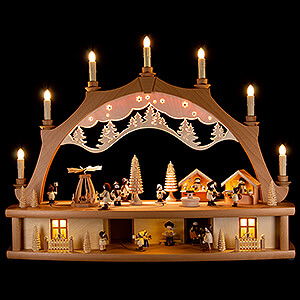Candle Arches Illuminated inside Candle Arch - Market Place with Turning Pyramid and Moving Figurines - 68x50 cm / 26.8x19.7 inch