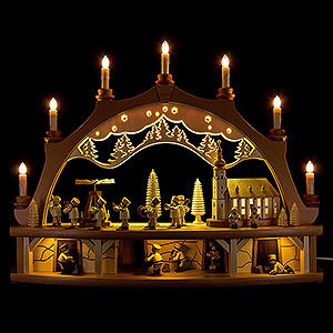 Candle Arches Illuminated inside Candle Arch - Miners Parade with Moving Figurines - 68x50 cm / 26.8x19.7 inch