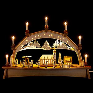Candle Arches Illuminated inside Candle Arch - Miners Parade with Moving Figurines - 76x52 cm / 29.9x20.5 inch