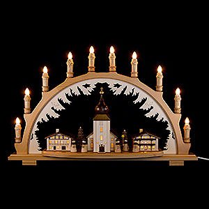 Candle Arches Illuminated inside Candle Arch - Mountain Church with Carolers - 66x43 cm / 26x16.9 inch