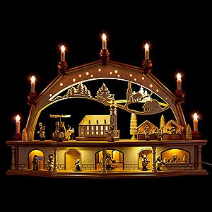 Candle Arches Illuminated inside Candle Arch - Old Town with Arcades and Moving Figurines - 76x55 cm / 29.9x21.7 inch