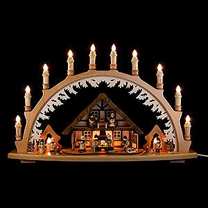 Candle Arches Illuminated inside Candle Arch - Ore Mountain House with Winter Children - 66x43 cm / 26x16.9 inch