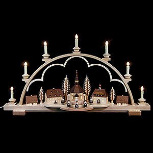 Candle Arches Illuminated inside Candle Arch - Seiffen Village Natural Wood - 80x15x43 cm / 31.5x6x17 inch